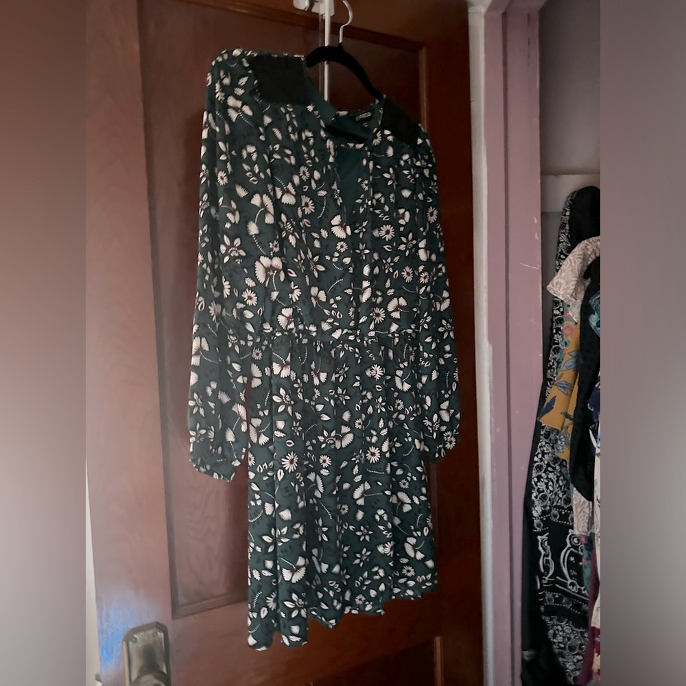 Floral spring dress -dark teal
